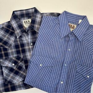 Ely Cattleman Shirts Men’s M Bundle of 2 Blue Plaid Western Short Sleeve Shirts